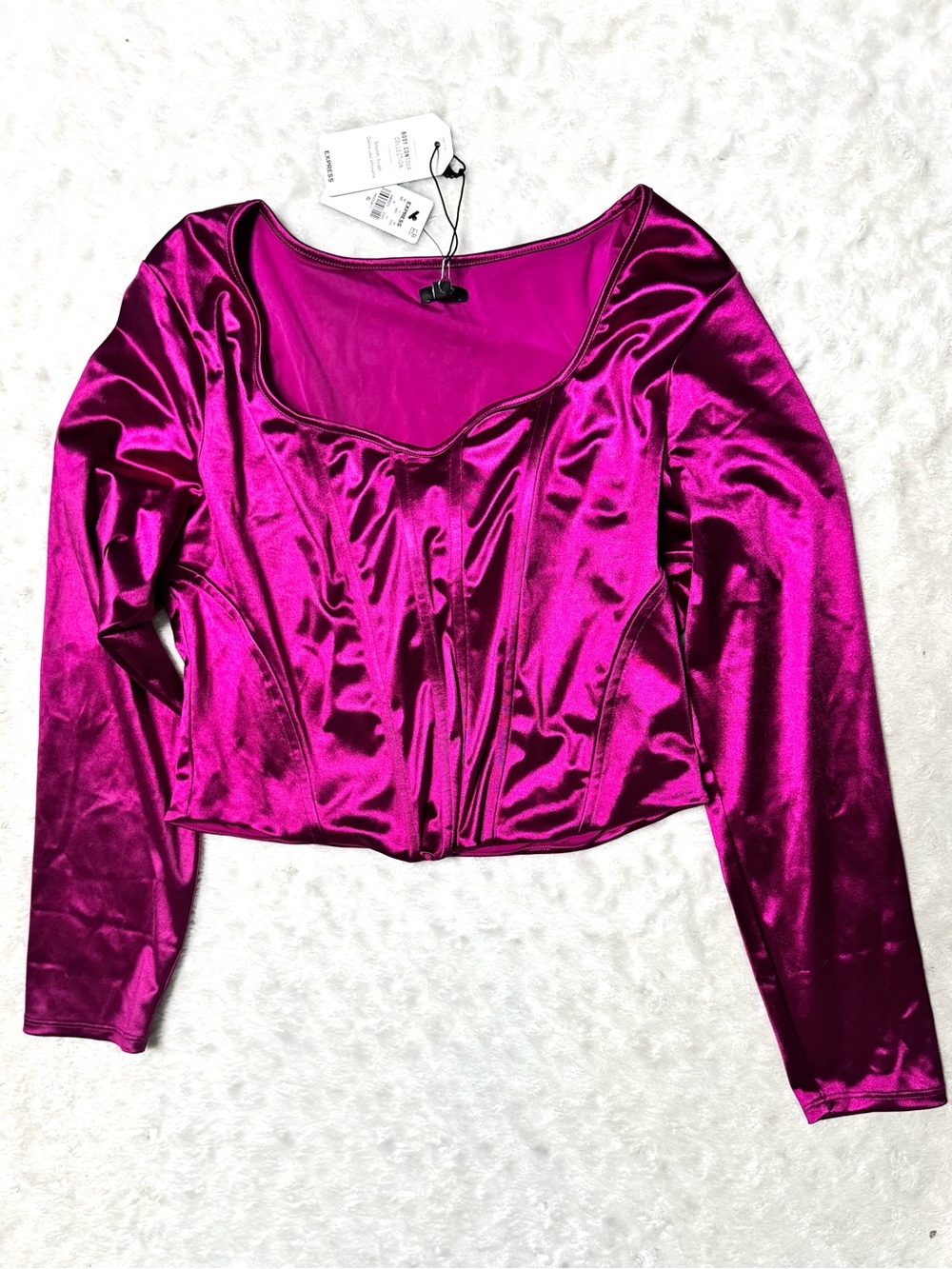 NWT- EXPRESS Body Contour Satin Long Sleeve Corset top - Picture 3 of 13
